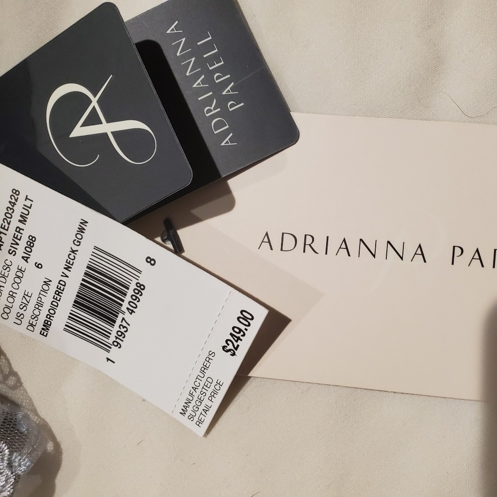 LAST ITEM!!Adrianna Papell Silver Embroider Gown - Picture 6 of 6